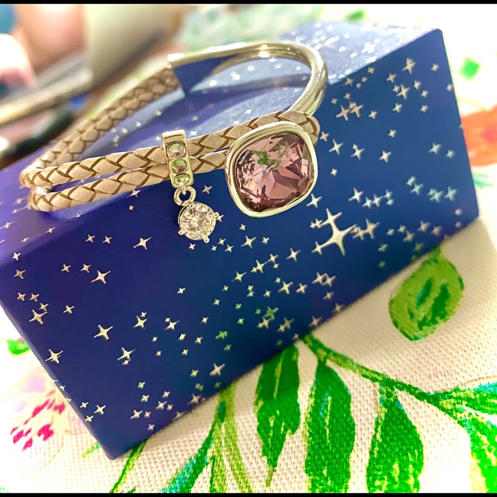 Crystals Swarovski braided leather stone bracelet